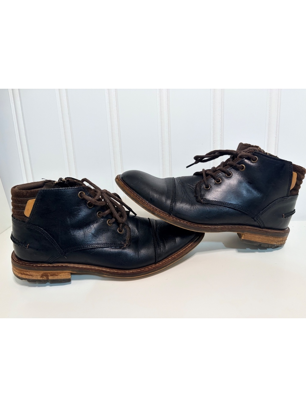 Bull Boxer Mens 8 Holten Black Leather Cap-Toe Chukka Boots